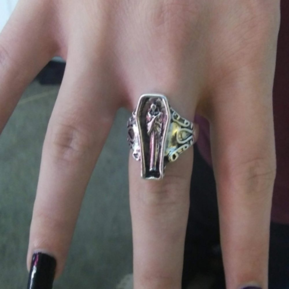 Vampire Coffin Silver Ring - Adjustable - Picture 7 of 16